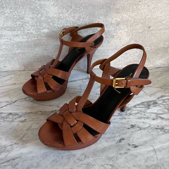 YSL Saint Laurent Tribute platform heels tobacco leather sz 36.5 - Picture 9 of 14